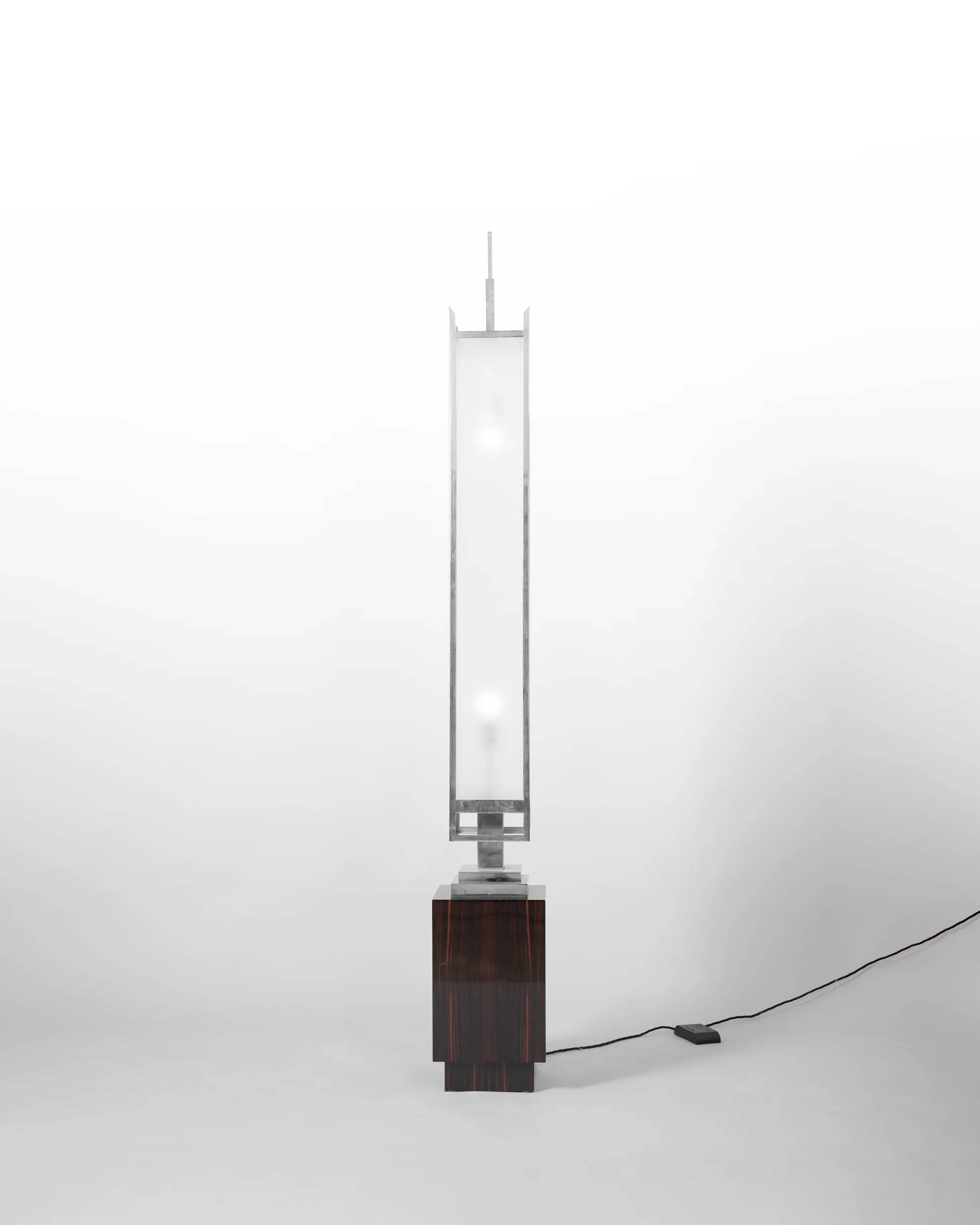 Floor lamp in chrome and Macassar ebony, France