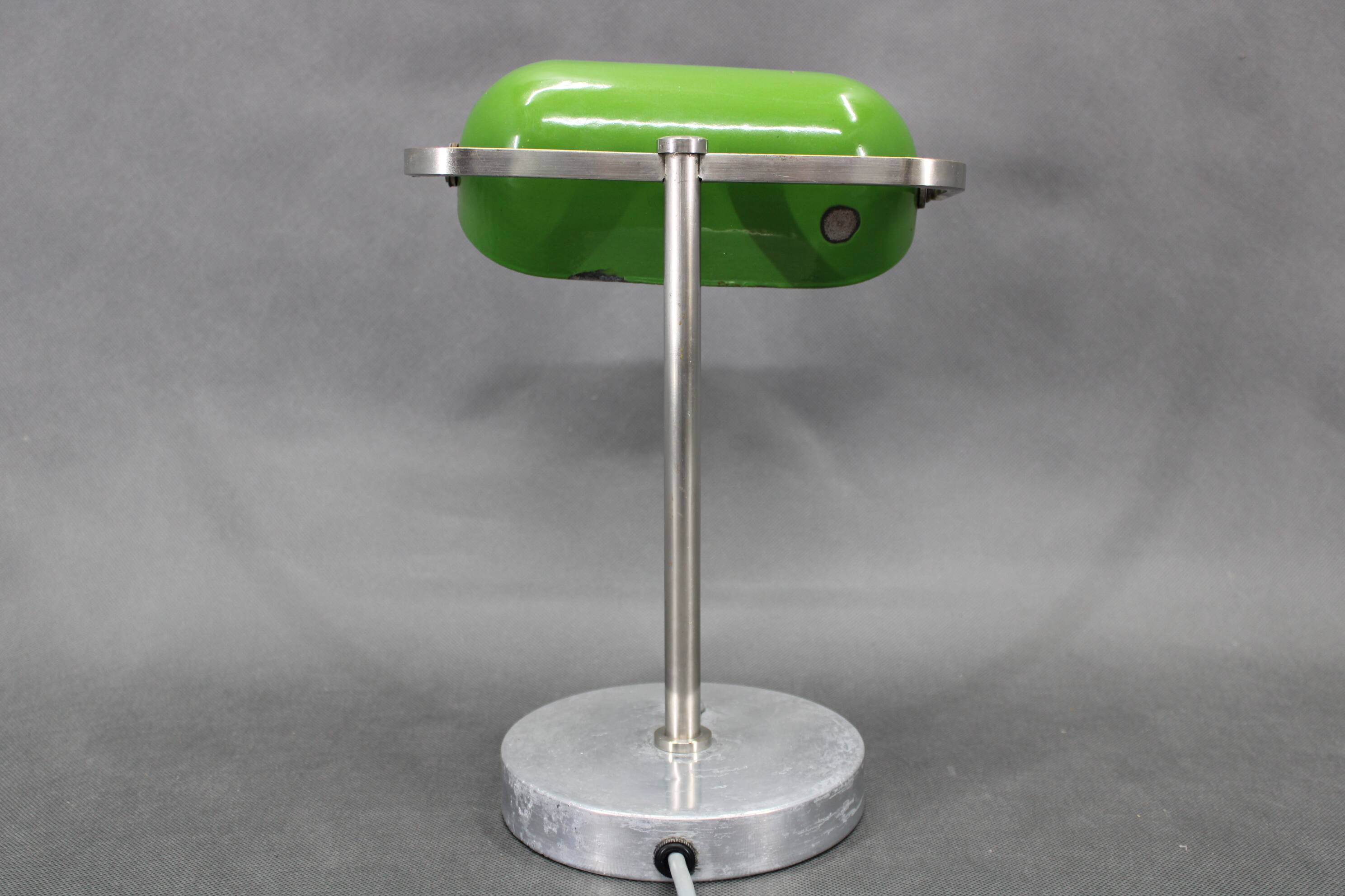 1940s Art Deco Nickel Banker Table Lamp, Czechoslovakia