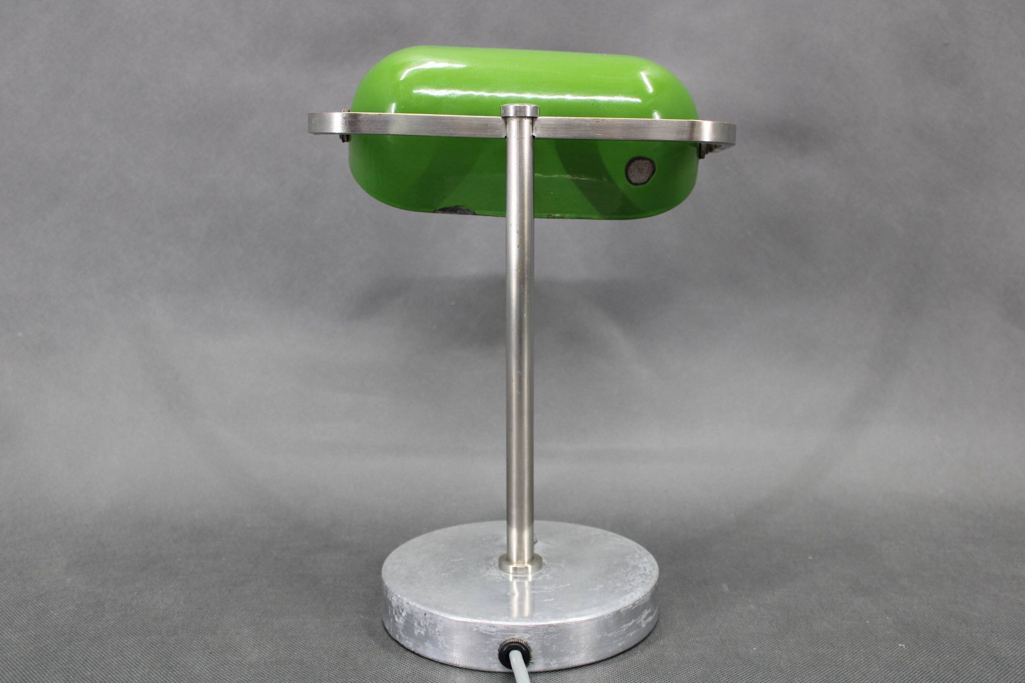 1940s Art Deco Nickel Banker Table Lamp, Czechoslovakia