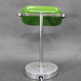 1940s Art Deco Nickel Banker Table Lamp, Czechoslovakia