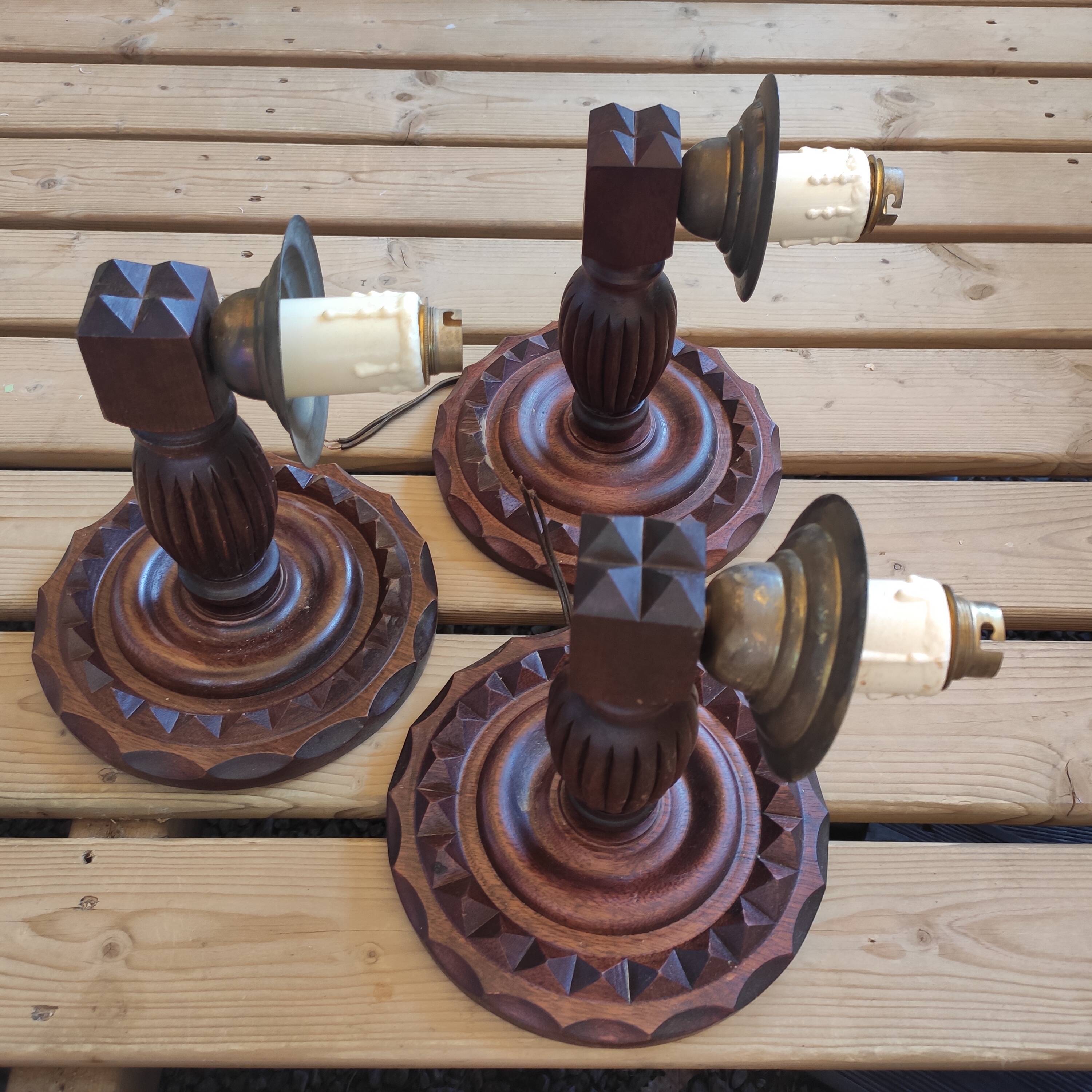 3 vintage wooden wall lights 1970