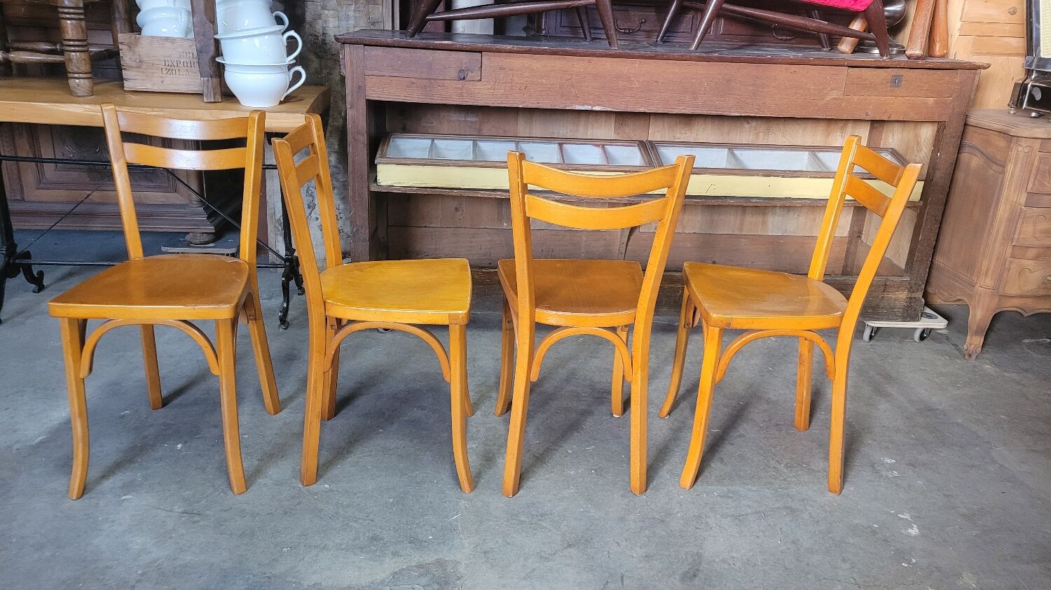 Series of 4 bistro chairs signed Baumann 1950 vintage