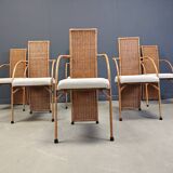 Vintage high back wicker dining chairs, 1980s - set of 6