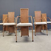 Vintage wicker dining chairs with high backs, 1980s - set of 6