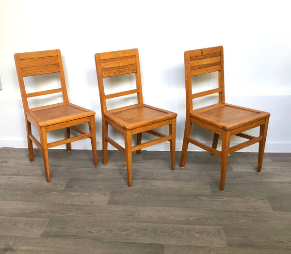 Set de 3 chaises en chêne d'époque reconstruction 50s