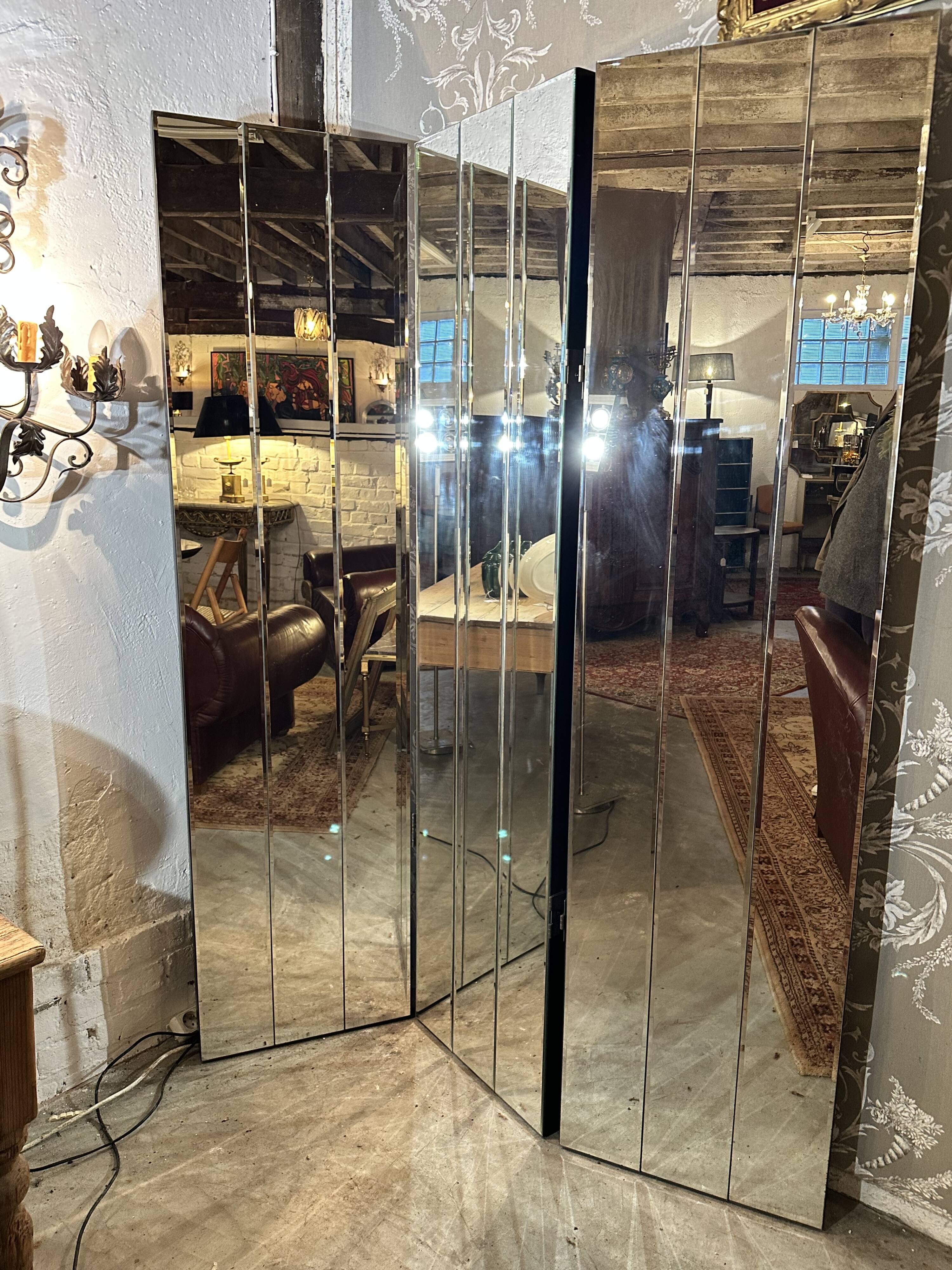 Vintage 80'S 3-panel beveled mirror screen