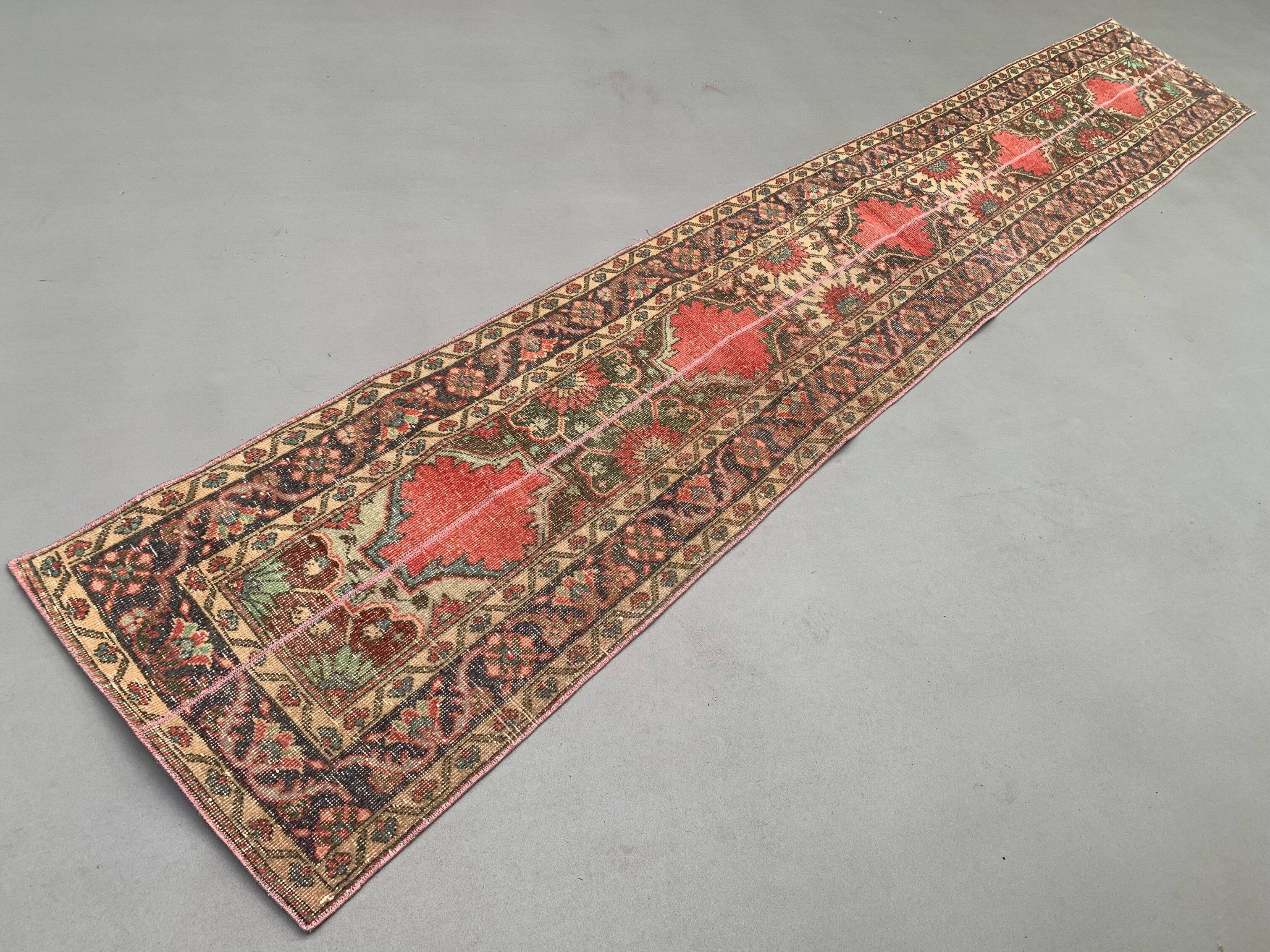 Distressed Turkish Narrow Runner 397x63 cm wool Vintage Tribal Rug