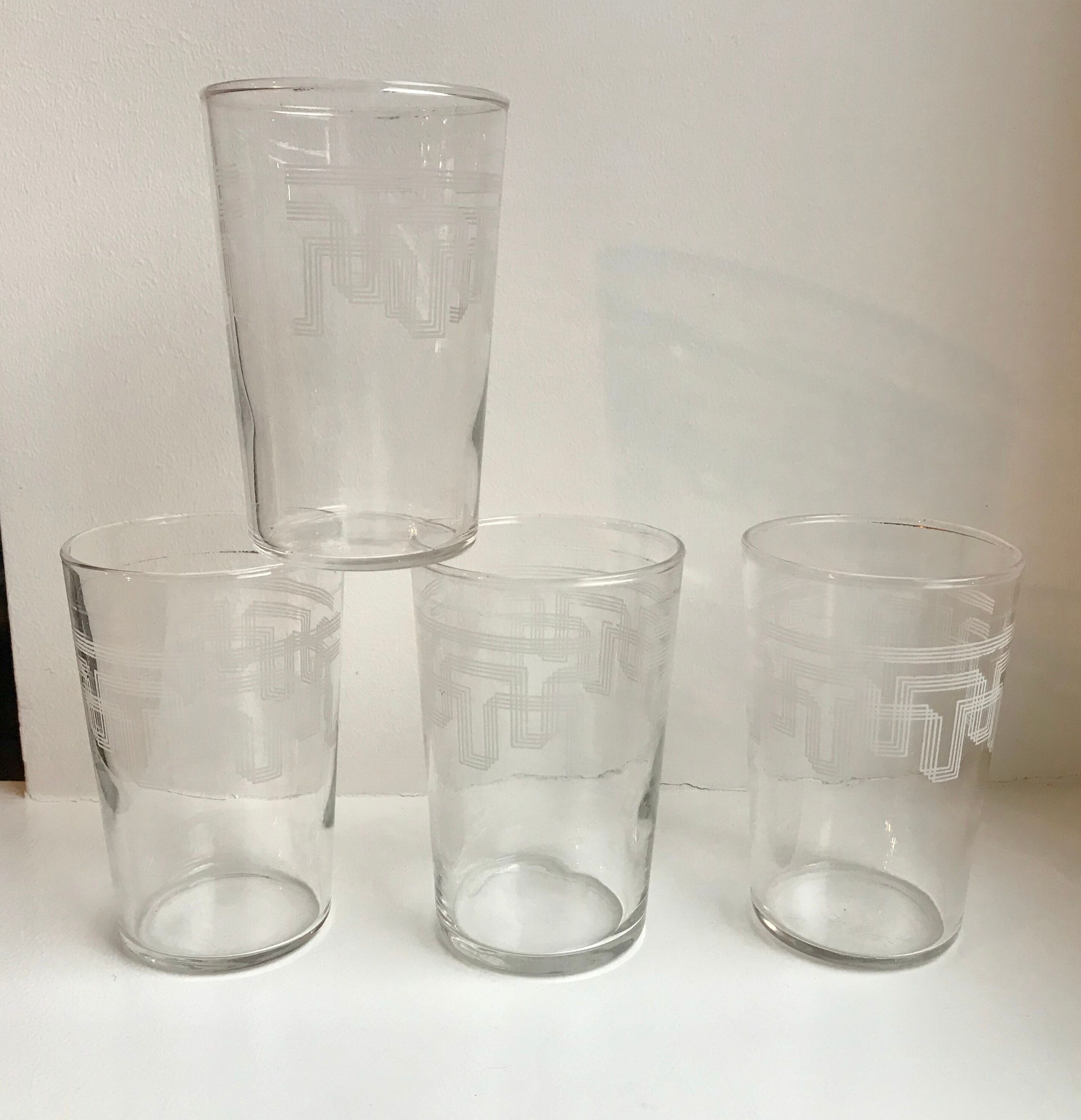Lot de 4 verres à eau gravés années 50-60