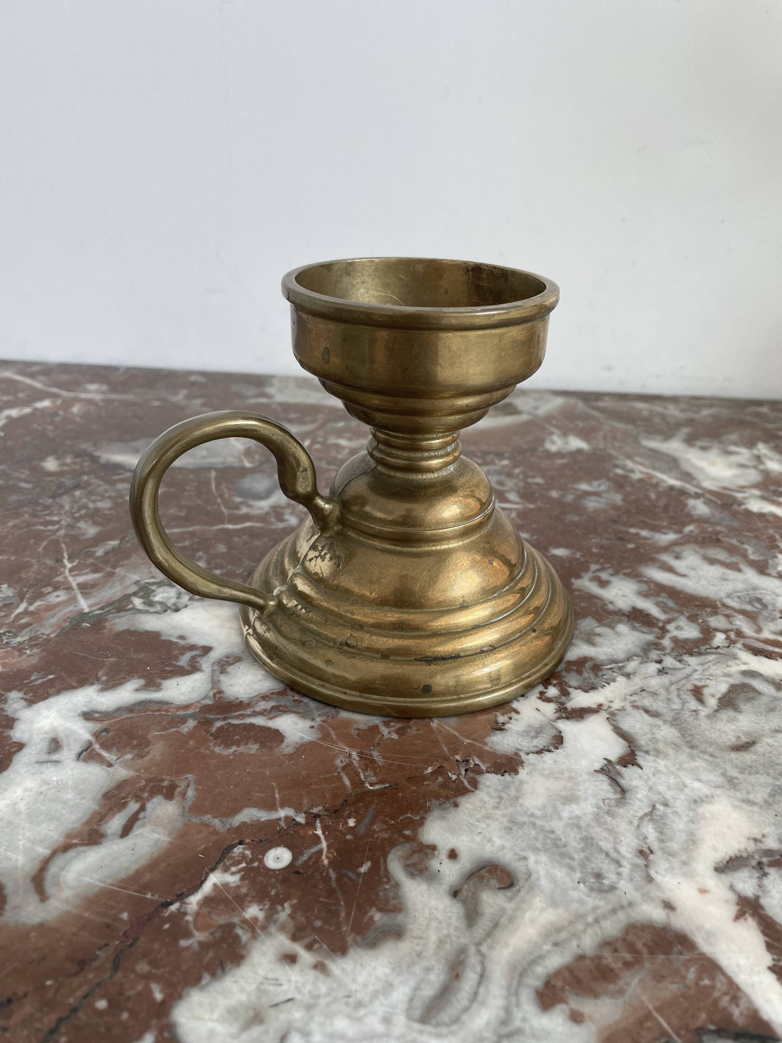 Hand candle holder, cellar rat, brass, gilded, gold, handle, 1950s, decoration, chic, decor, room