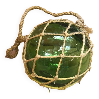 Old Glass Float Marine Ball With Vintage Net