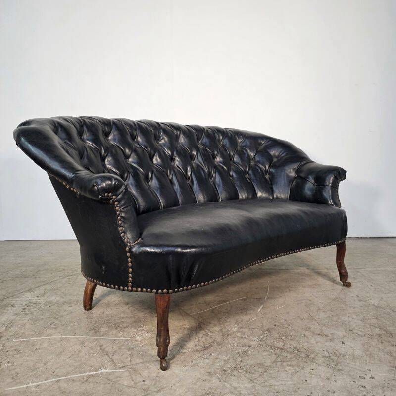 Napoleon III curved canapé in black moleskin