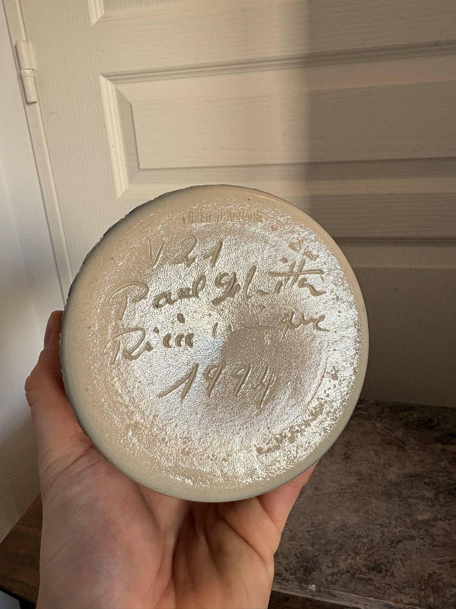 Old Stoneware Vase Ceramic Alsace Flowers Signed Paul Schmitter 1994 Unique