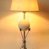 Globe and arrows lamp - stone and metal - beige grey gold