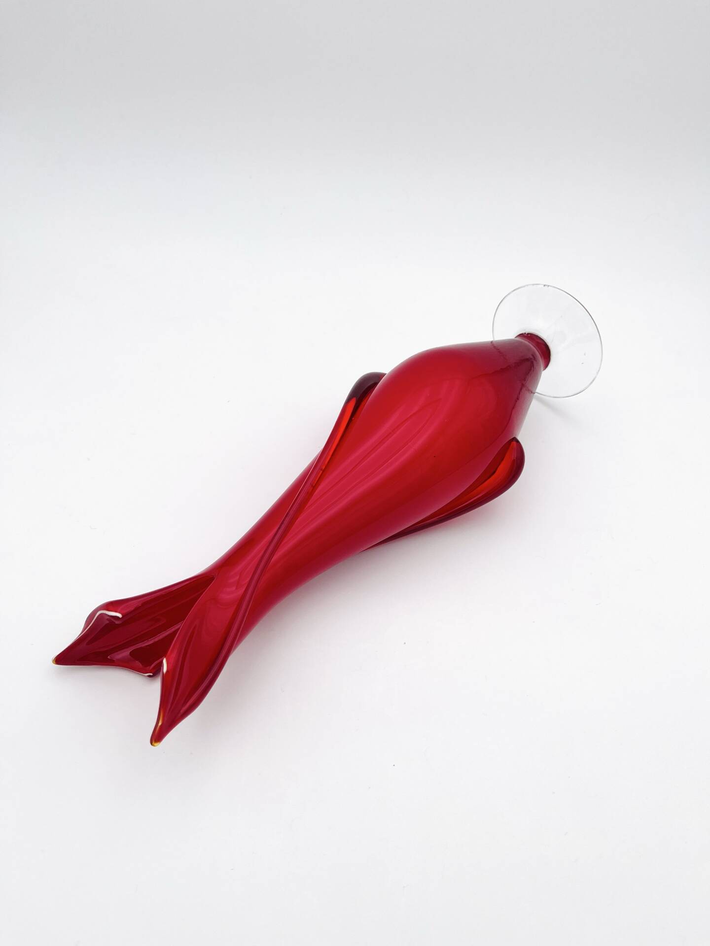 Tulip Vase Fratelli Toso Murano Red Crystal Ribbons 37.5cm