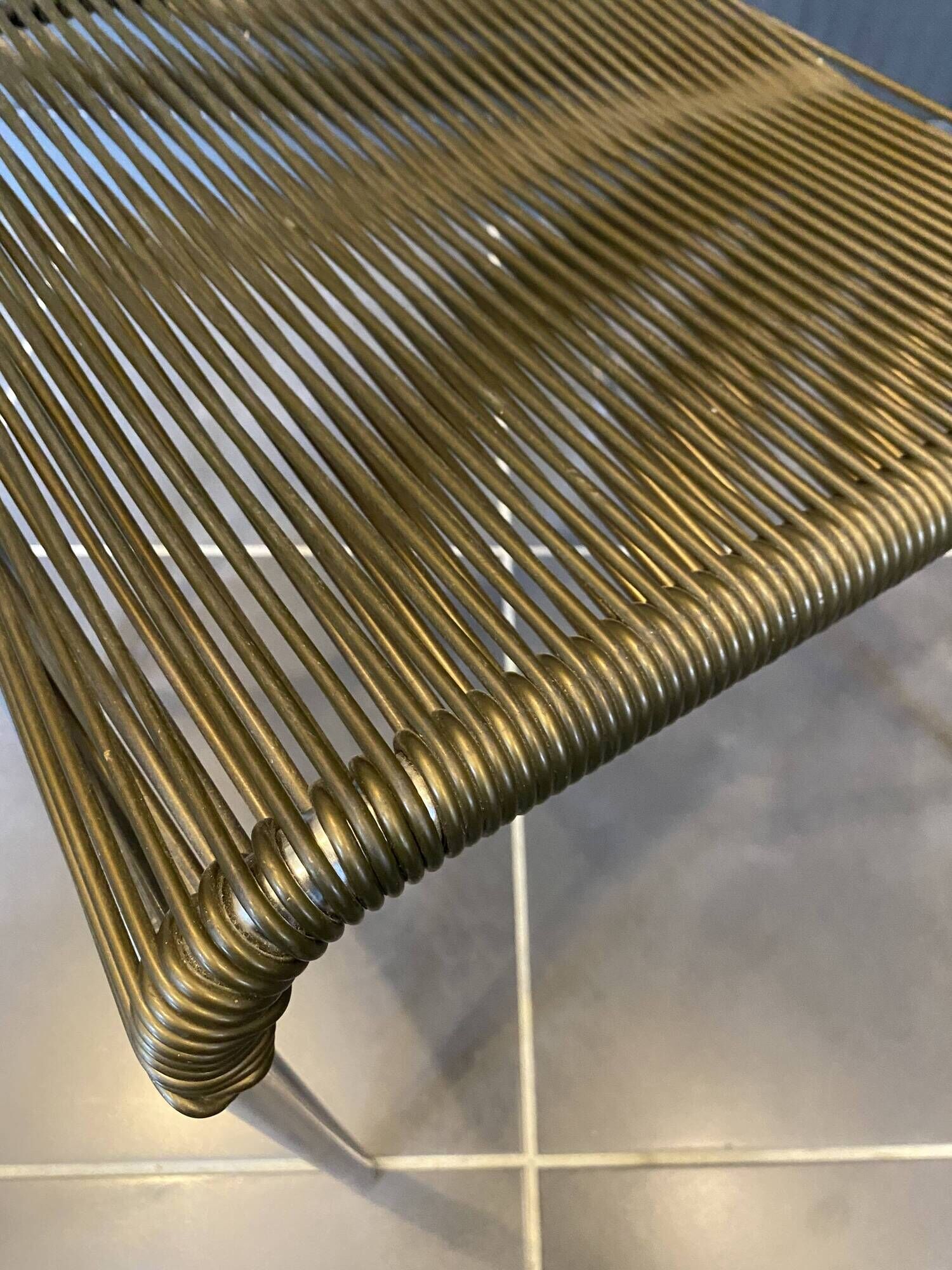 Scoubidou chair or vintage 1960s khaki green chrome spaghetti chair