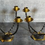 Pair of wrought iron candle holders four arms 50s