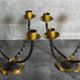 Pair of wrought iron candle holders four arms 50s