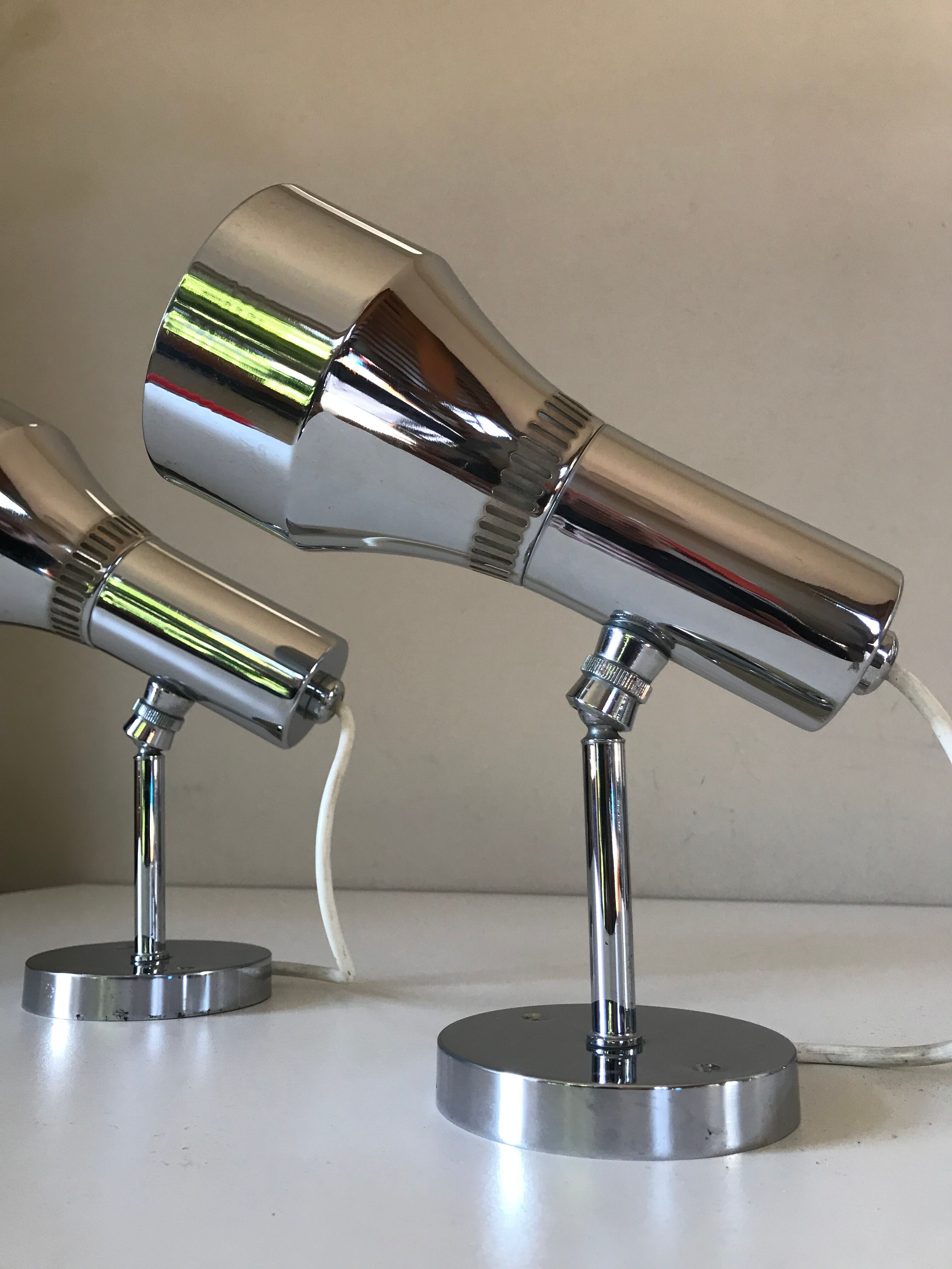 Pair of chrome wall lamps with ball joints design 70 years