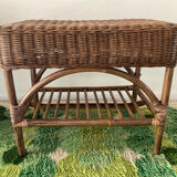 Vintage rattan and wicker bench from the 1970s