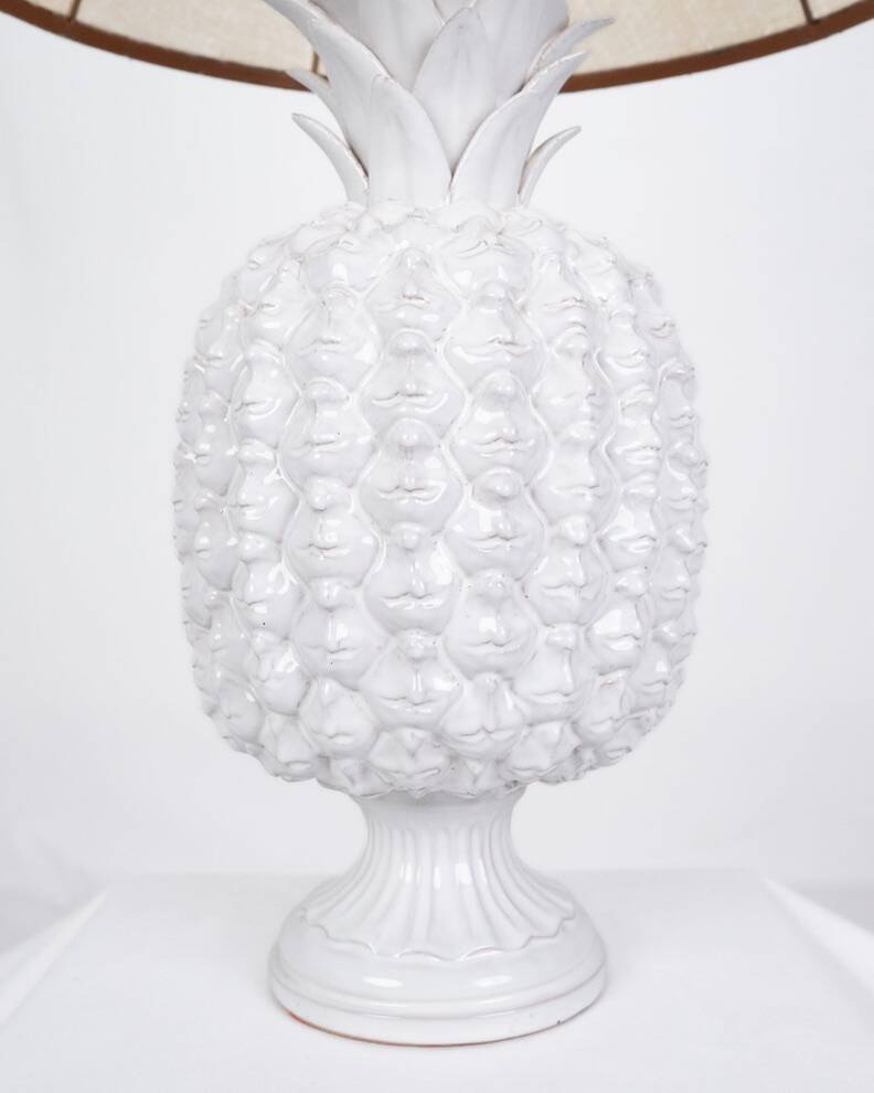 Grande lampe ananas en céramique et fibres naturelles, Italie, 1980s