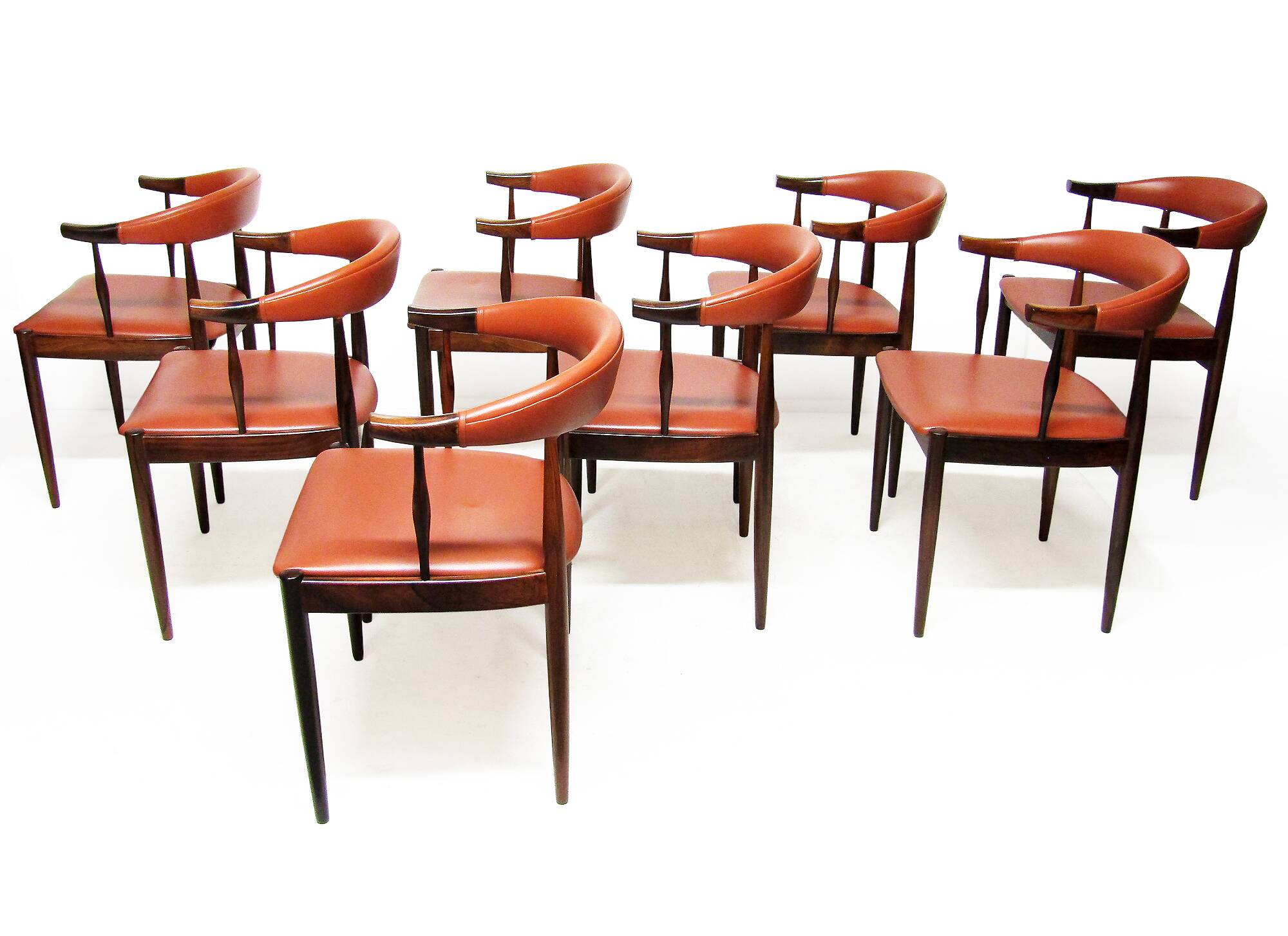 Eight Danish Cow Horn "Model 12" Chairs in Rosewood by Johannes Andersen
