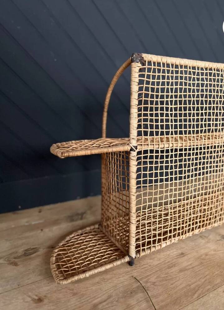 Steel and wicker wall shelf