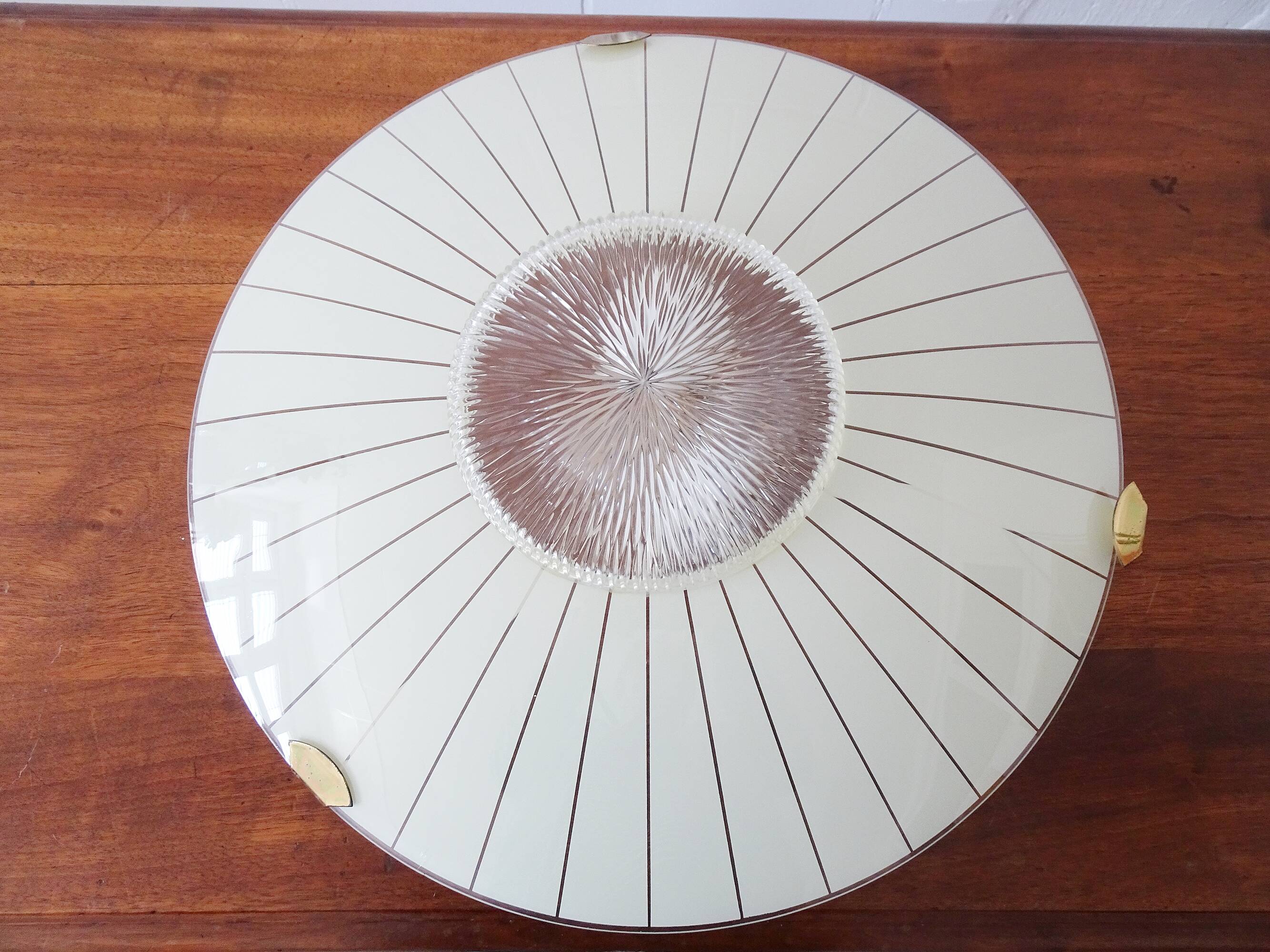 Mid-century wall or ceiling lamp made of glass with a graphic pattern