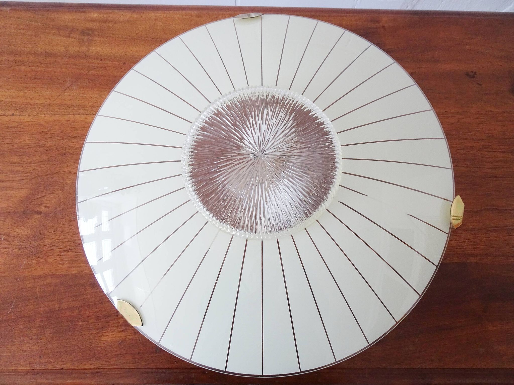 Mid-century wall or ceiling lamp made of glass with a graphic pattern