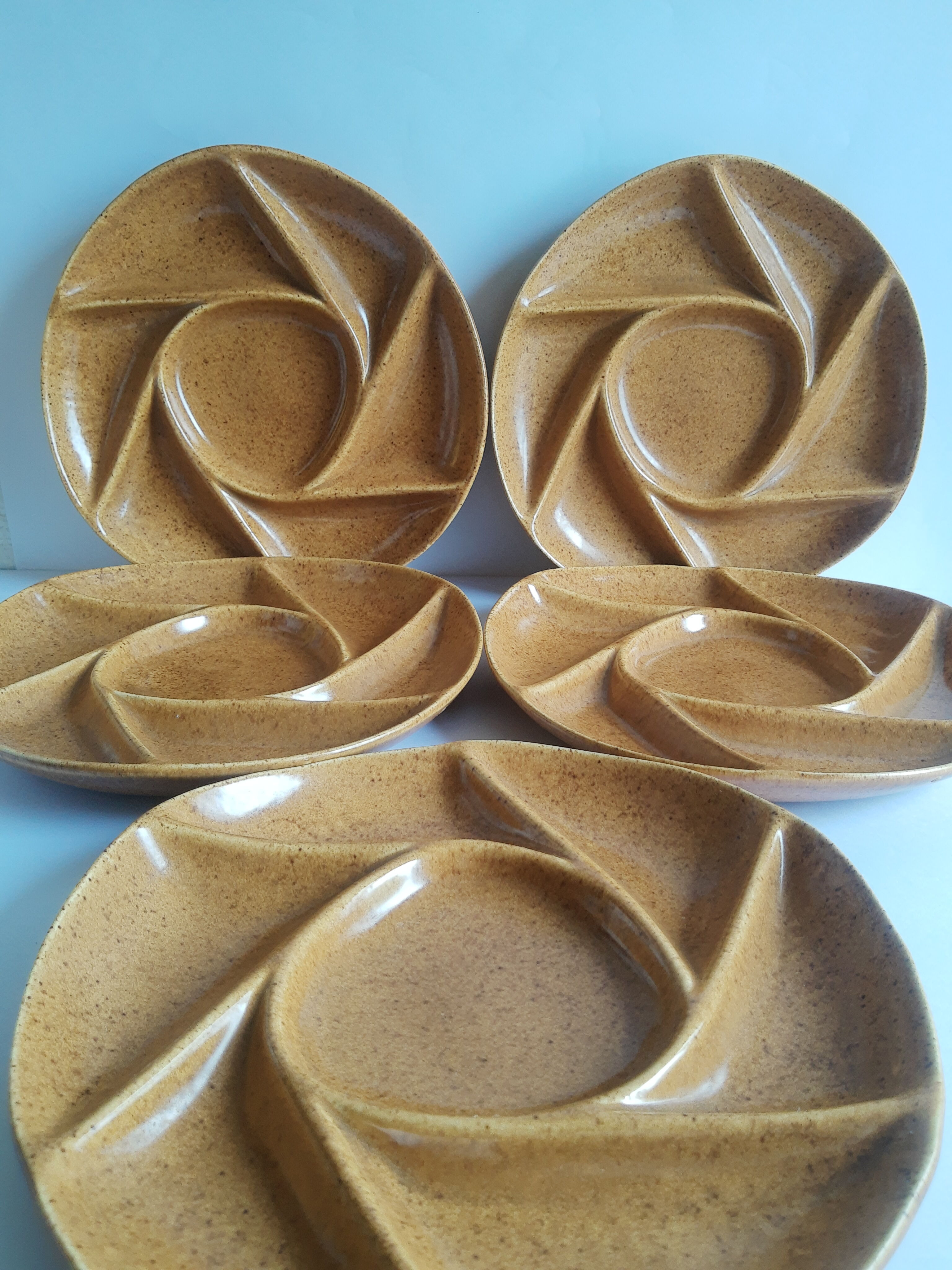 Set of 5 plates with compartments in vintage Longchamp sandstone