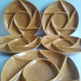 Set of 5 plates with compartments in vintage Longchamp sandstone