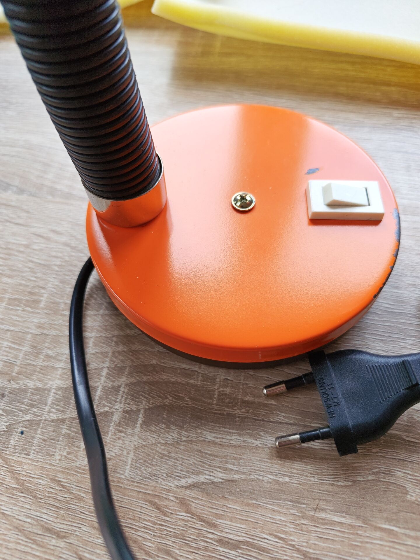 Vintage orange pop desk lamp with a flexible gooseneck - 1970s