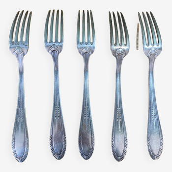 5 antique forks in silver metal