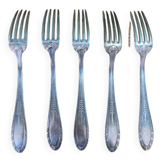 5 antique forks in silver metal