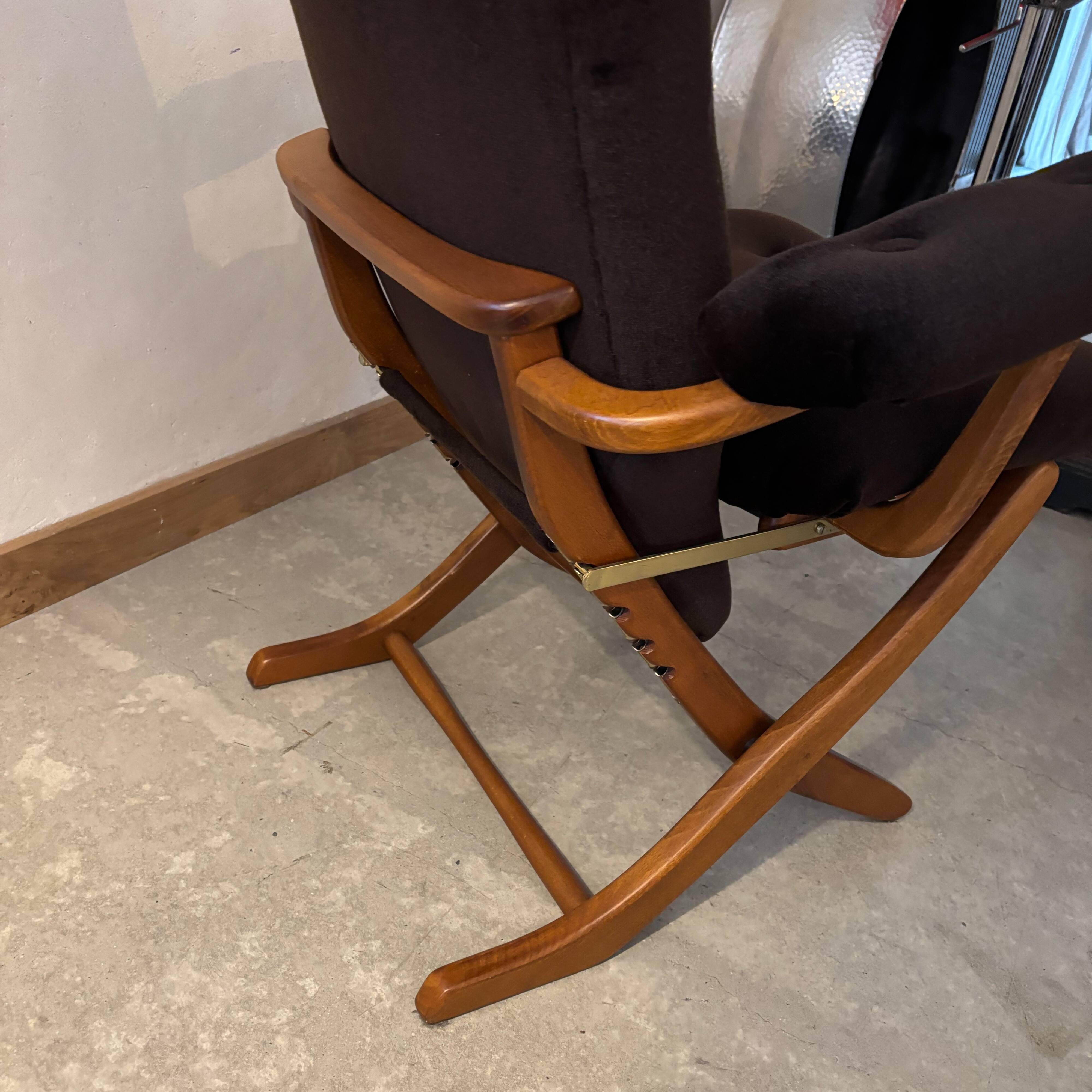 Vintage Scandinavian style reclining armchair, adjustable tilt.