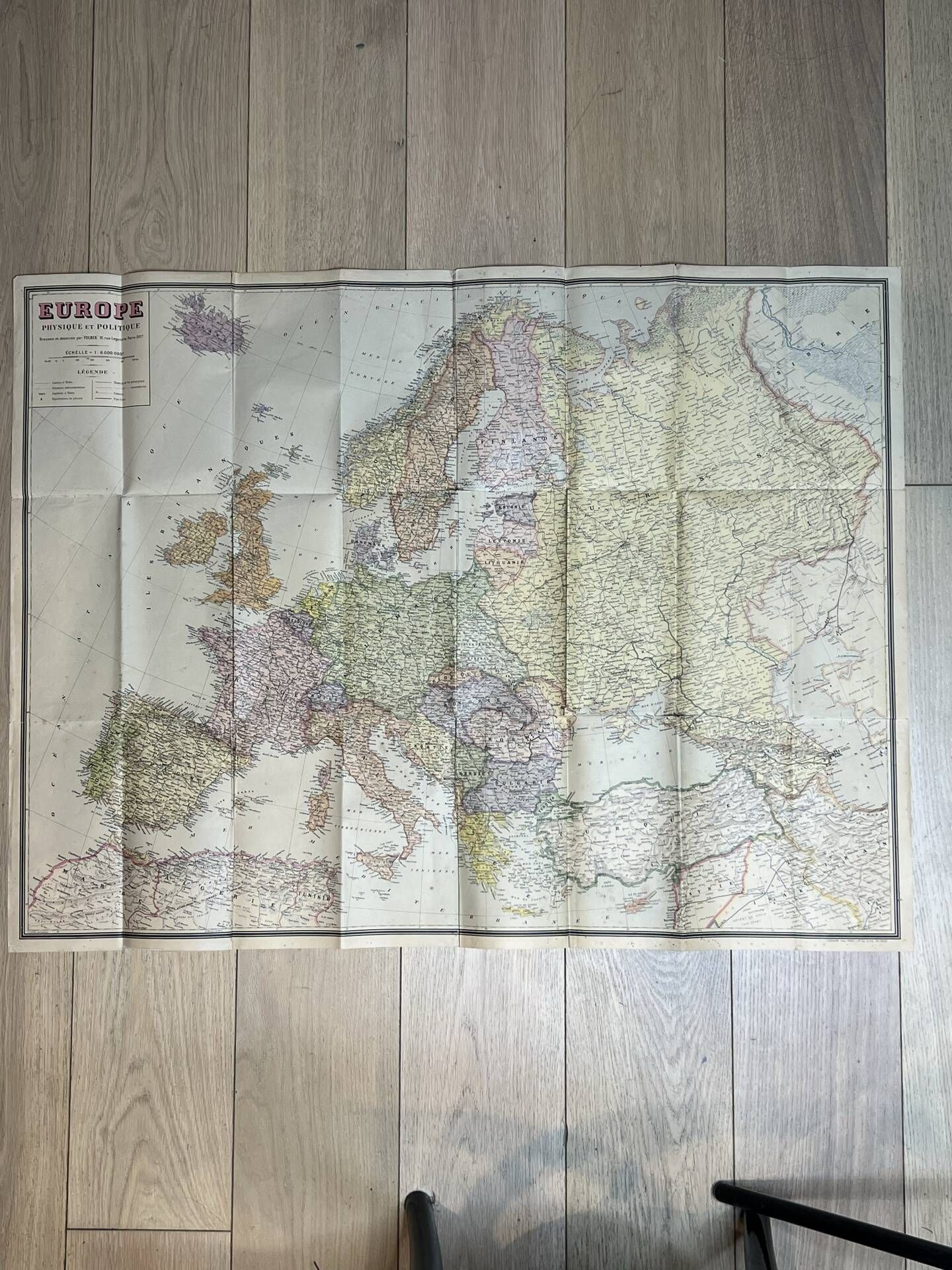 Very large map 93x73: Physical and Political Europe, printed by L