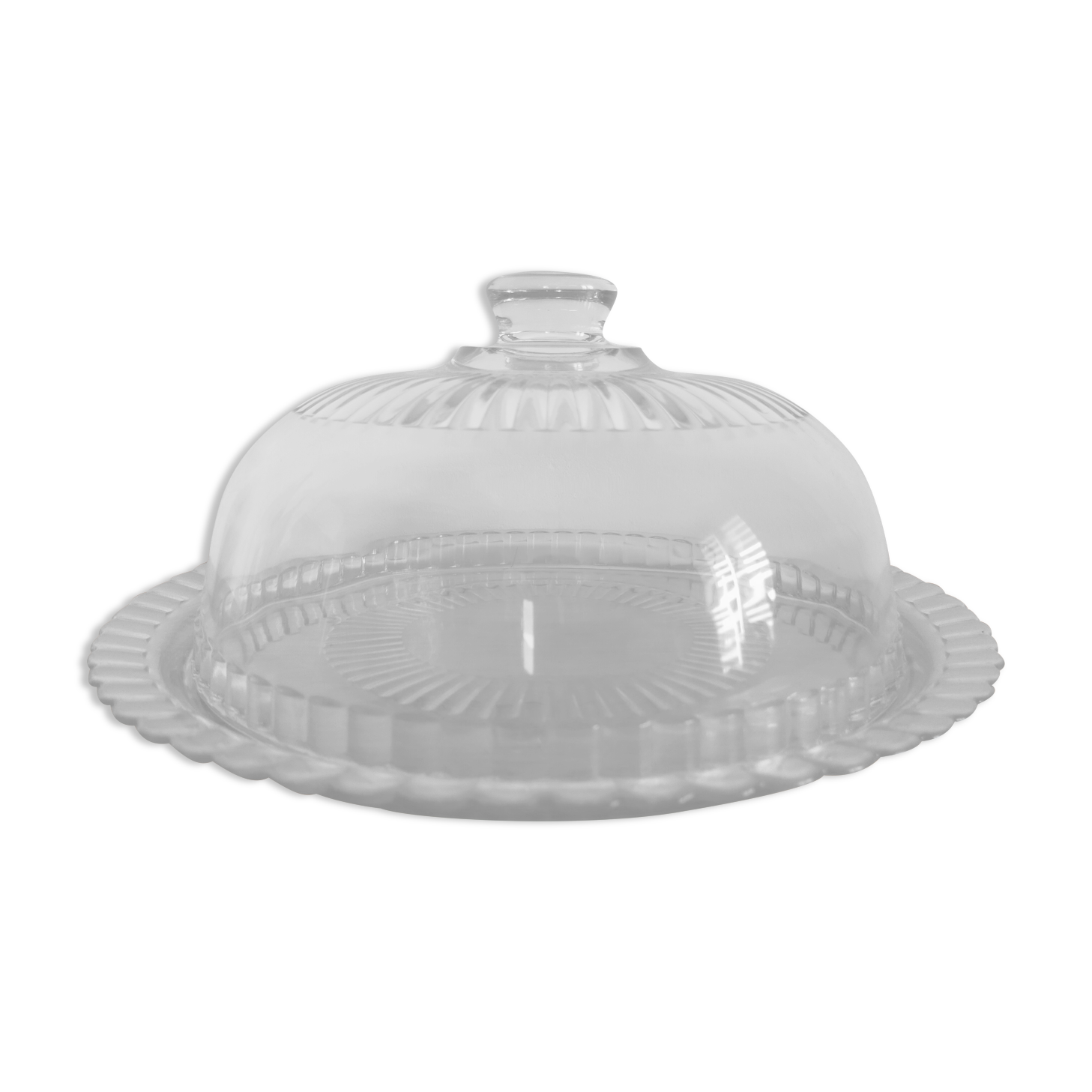 Glass cheese bell with vintage plate