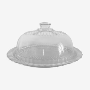 Cloche à fromage en verre avec assiette vintage