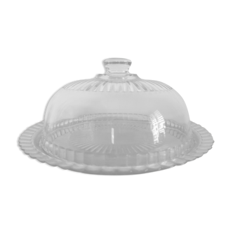 Glass cheese bell with vintage plate