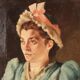 Old painting, female portrait, oil on canvas, Italy, 1892