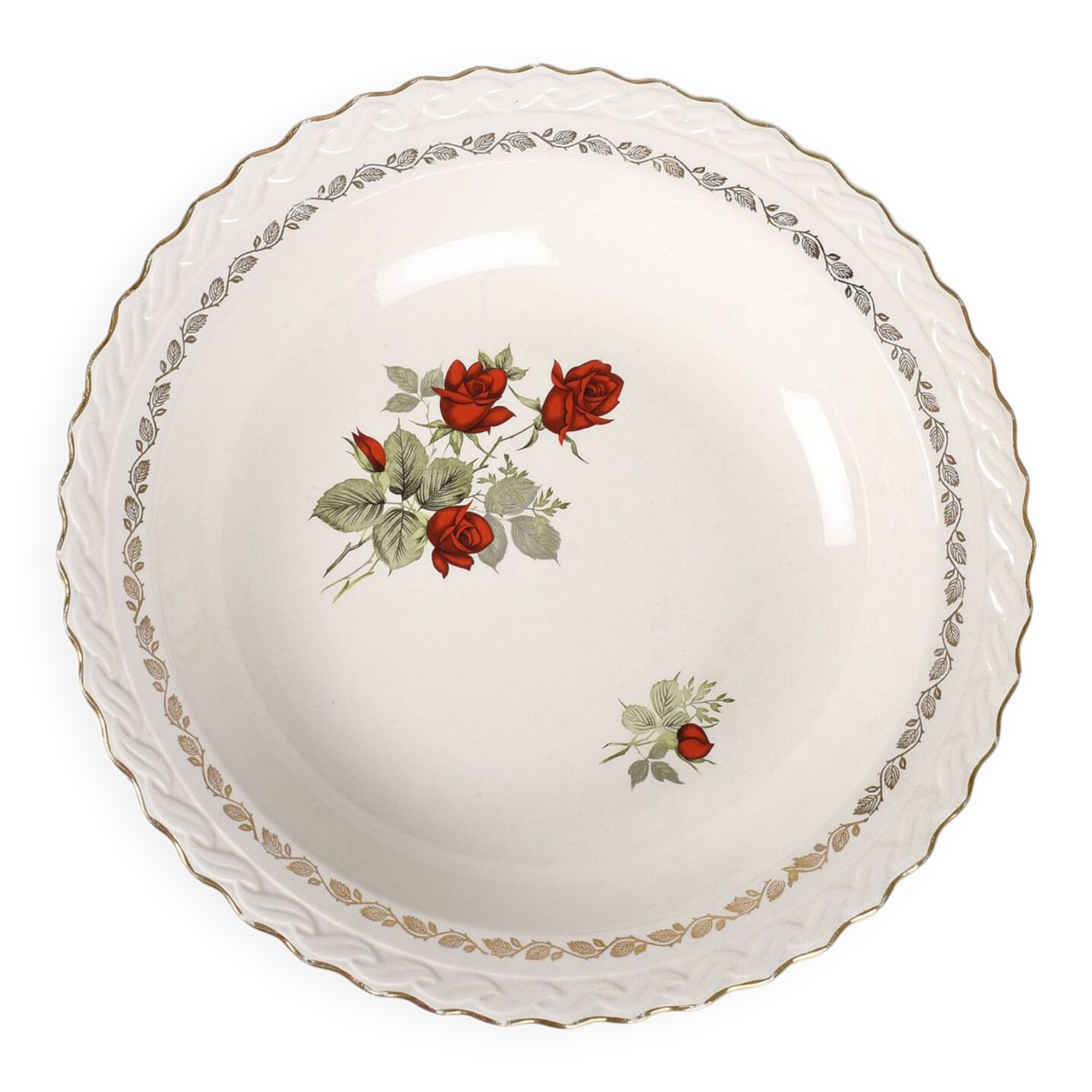 Large dish, salad bowl st. amand, red roses