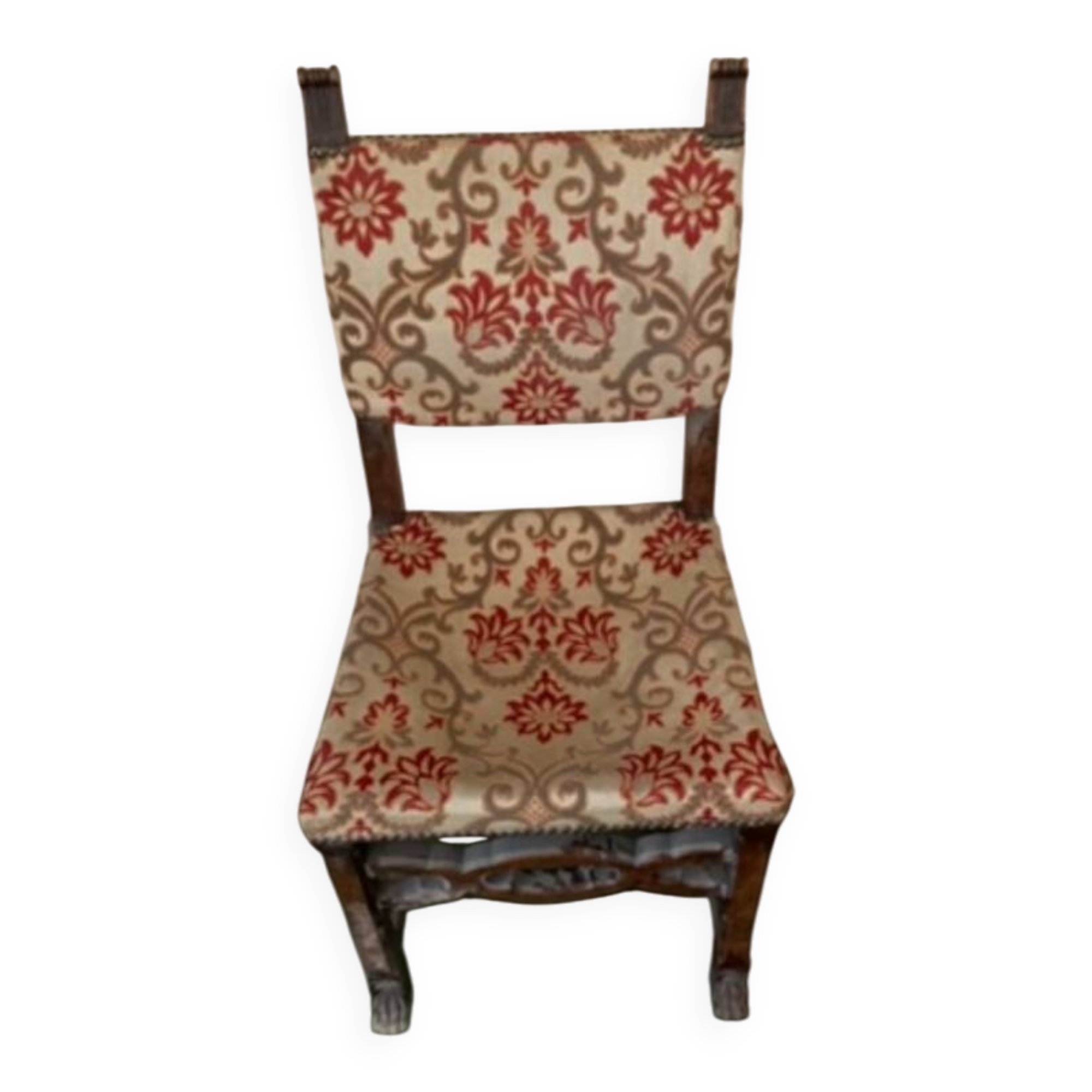 Antique wooden chair with upholstery