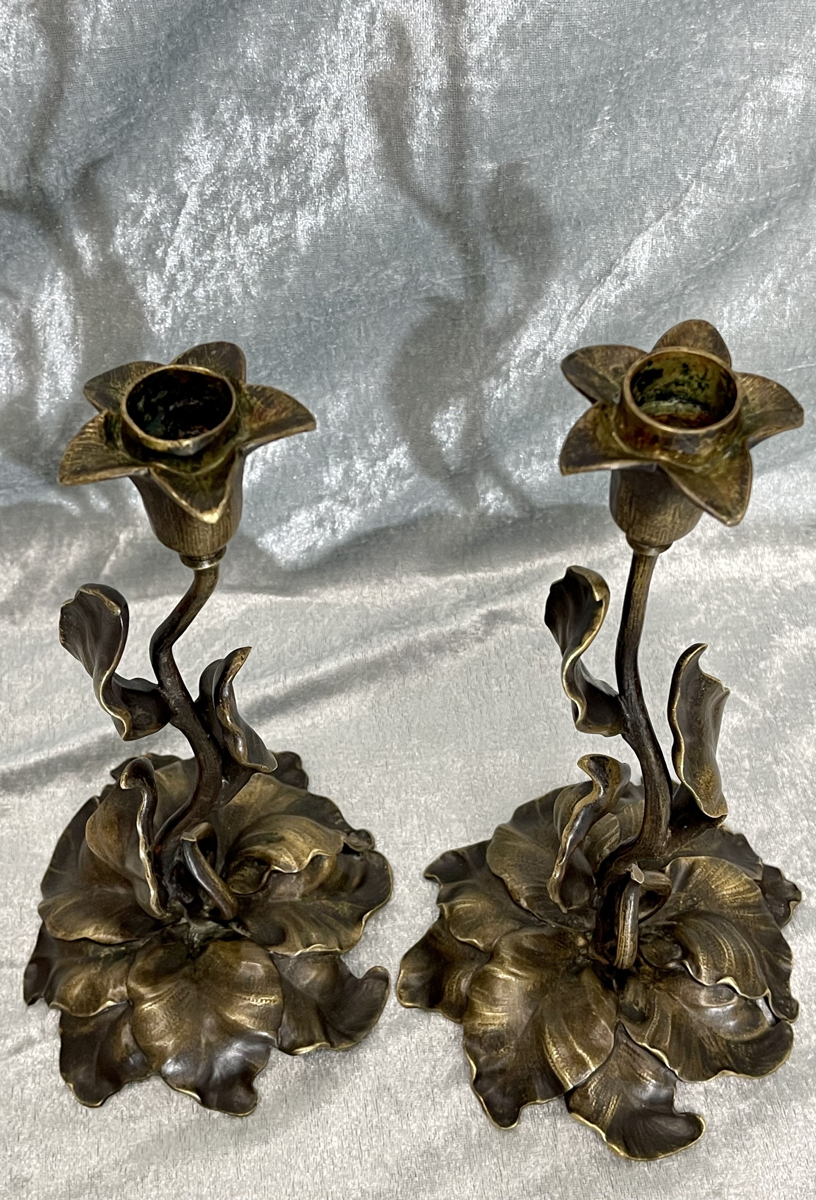 Pair of bronze candle holders from the art nouveau period 1900