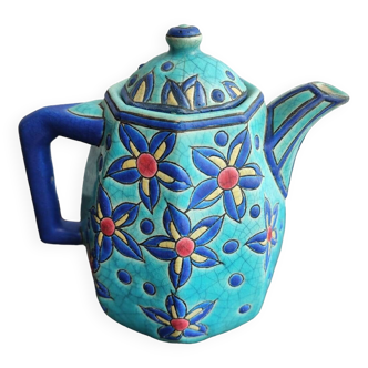Old art deco enamelled teapot from Longwy