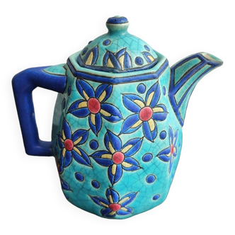 Antique Art Deco teapot with Longwy enamels