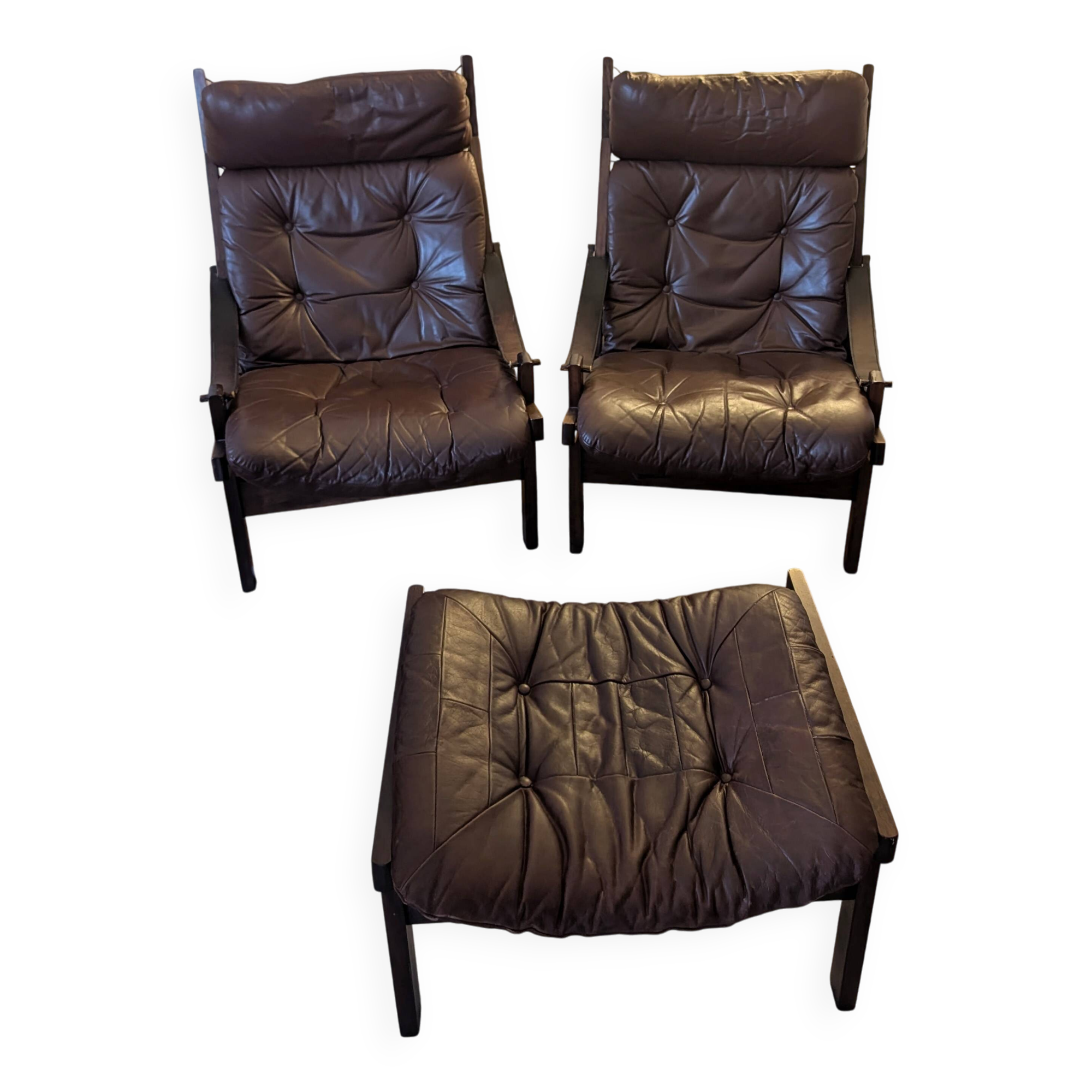 2 Hunter armchairs and 1 footstool by Torbjørn Afdal for Bruksbo