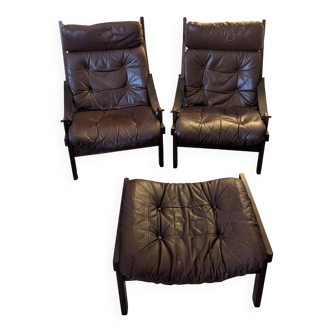 2 Hunter armchairs and 1 footstool by Torbjørn Afdal for Bruksbo