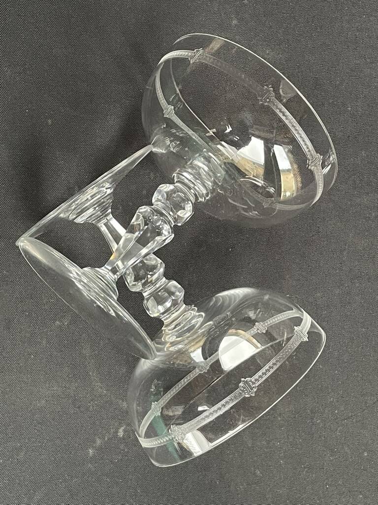 6 champagne glasses in light blown, cut and guilloché crystal