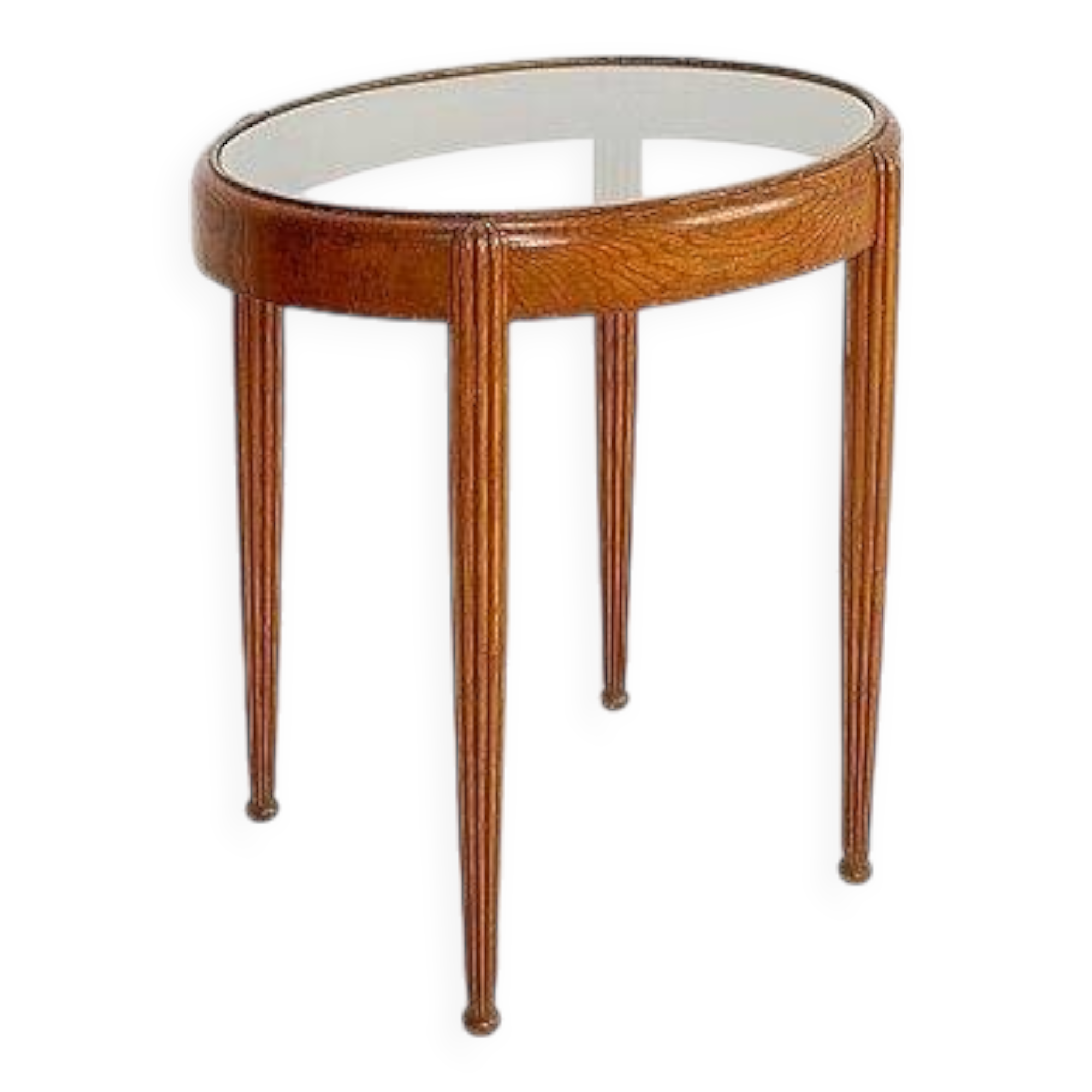 Side table / pedestal with fluted ogive legs - Oval glass top