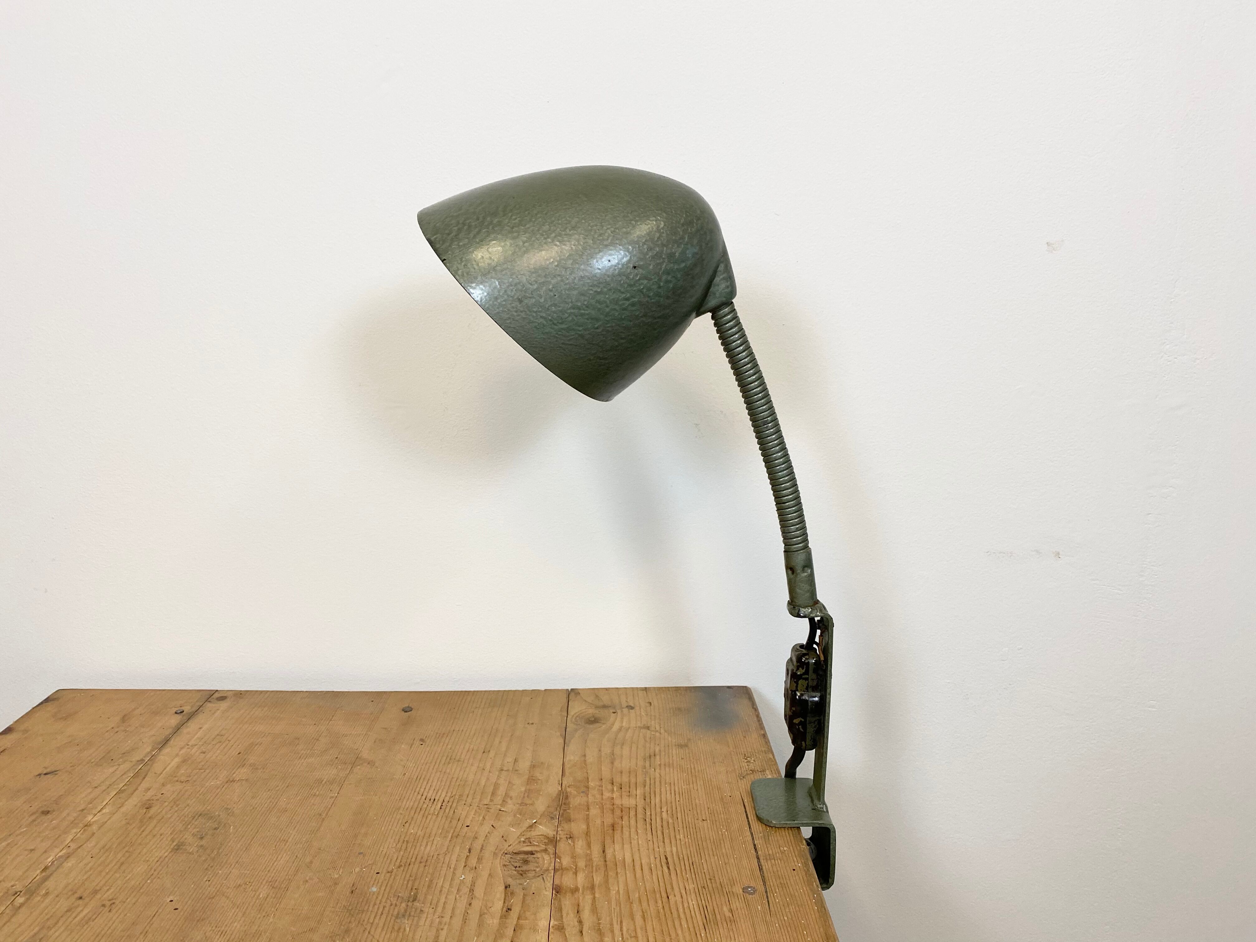 Green Industrial Bakelite Gooseneck Table Lamp, 1960s