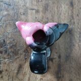 Bougeoir vintage en céramique rose et noir